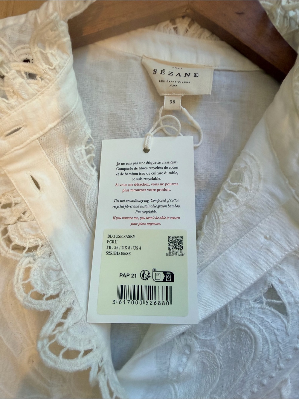 Sezane Blouse Sasky, Ecru color in size 4 - Picture 5 of 8